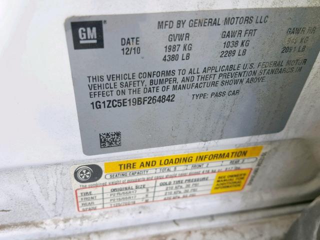 1G1ZC5E19BF264842 - 2011 CHEVROLET MALIBU 1LT 白色 照片 10