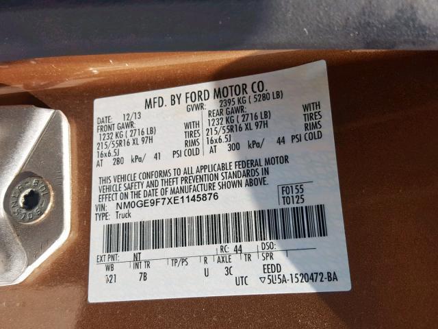 NM0GE9F7XE1145876 - 2014 FORD TRANSIT CO BROWN photo 10