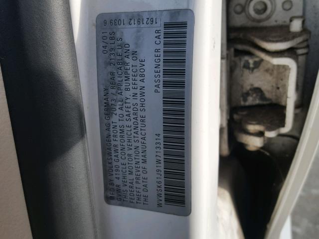 WVWSK61J91W713314 - 2001 VOLKSWAGEN JETTA GLS WHITE photo 10