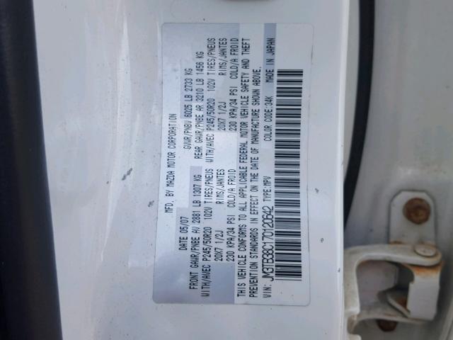 JM3TB38C170120642 - 2007 MAZDA CX-9 WHITE photo 10