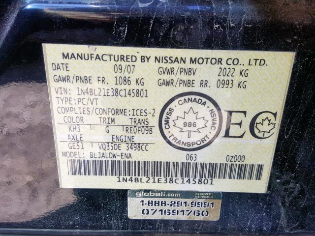 1N4BL21E38C145801 - 2008 NISSAN ALTIMA 3.5 BLACK photo 10