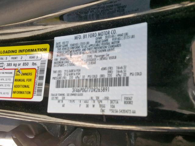 3FA6P0G77DR265891 - 2013 FORD FUSION S CHARCOAL photo 10