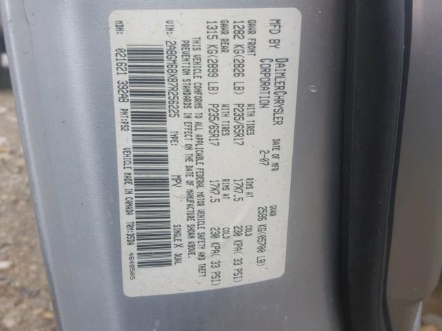 2A8GM68X87R256225 - 2007 CHRYSLER PACIFICA T SILVER photo 10