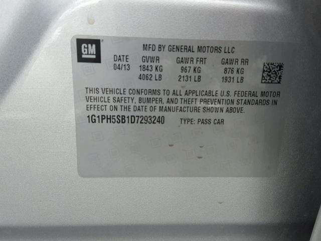 1G1PH5SB1D7293240 - 2013 CHEVROLET CRUZE ECO SILVER photo 10