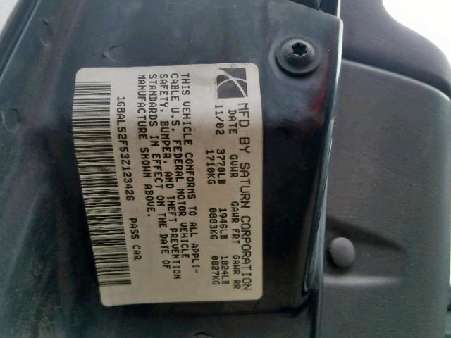 1G8AL52F53Z123426 - 2003 SATURN ION LEVEL SILVER photo 10
