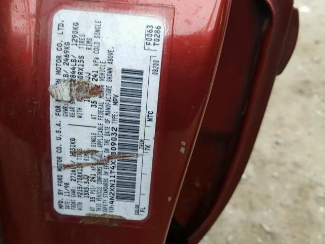 4N2XN11T4XD809032 - 1999 NISSAN QUEST SE RED photo 10