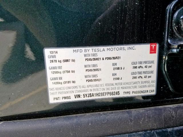 5YJSA1H28EFP66245 - 2014 TESLA MODEL S GREEN photo 10