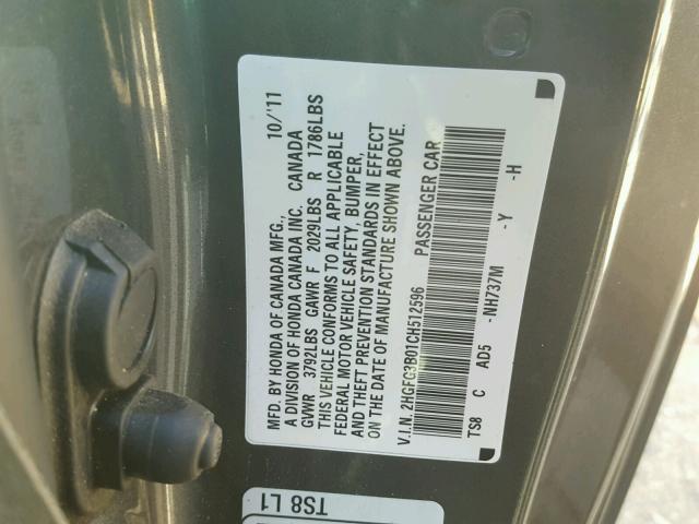 2HGFG3B01CH512596 - 2012 HONDA CIVIC EXL BLUE photo 10