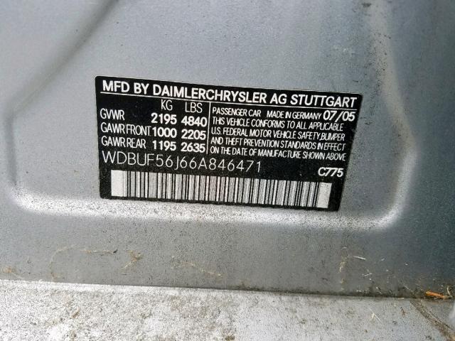 WDBUF56J66A846471 - 2006 MERCEDES-BENZ E 350 SILVER photo 10