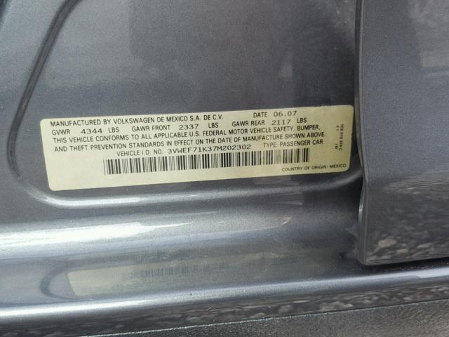 3VWEF71K37M202302 - 2007 VOLKSWAGEN JETTA WOLF GRAY photo 10