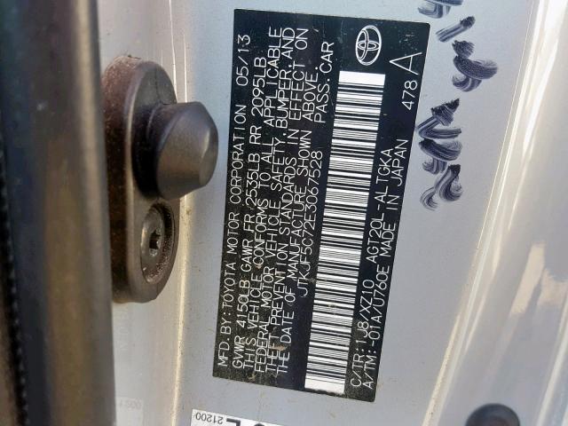 JTKJF5C72E3067528 - 2014 TOYOTA SCION TC ლურჯი ფოტო 10