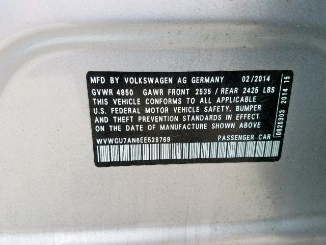 WVWGU7AN6EE528769 - 2014 VOLKSWAGEN CC VR6 4MO SILVER photo 10