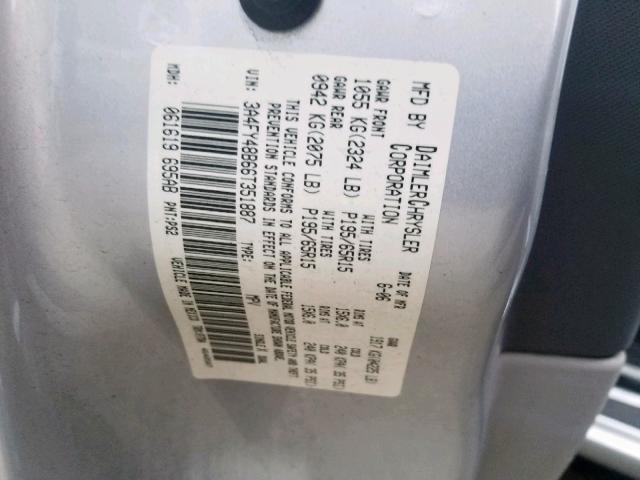 3A4FY48B66T351887 - 2006 CHRYSLER PT CRUISER SILVER photo 10