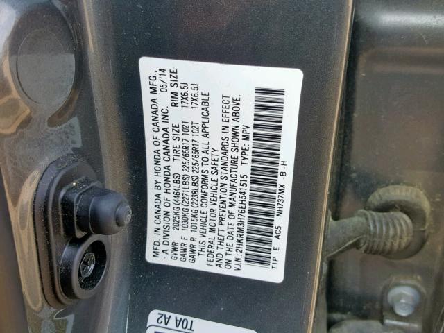 2HKRM3H76EH541515 - 2014 HONDA CR-V EXL GRAY photo 10