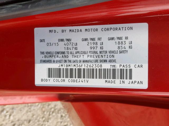 JM1BM1M36F1262308 - 2015 MAZDA 3 GRAND TO RED photo 10