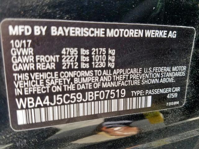 WBA4J5C59JBF07519 - 2018 BMW 440I GRAN BLACK photo 10