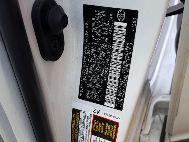 4T1BK3DB4BU435322 - 2011 TOYOTA AVALON BAS Ақ фото 10