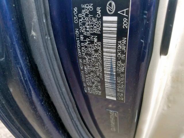 JTHFN48Y569006408 - 2006 LEXUS SC 430 BLUE photo 10