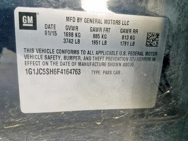 1G1JC5SH6F4164763 - 2015 CHEVROLET SONIC LT BLUE photo 10