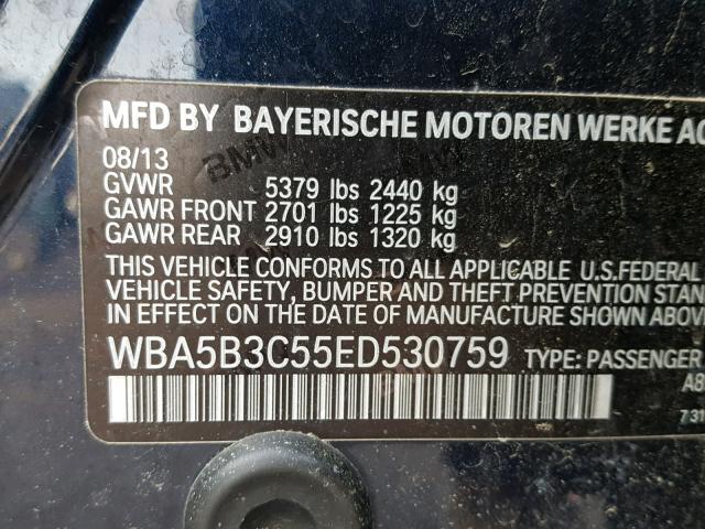 WBA5B3C55ED530759 - 2014 BMW 535 XI BLUE photo 10