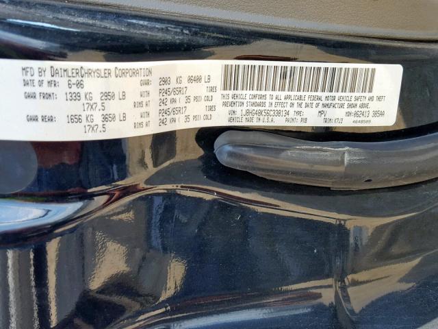 1J8HG48K56C338134 - 2006 JEEP COMMANDER შავი ფოტო 10