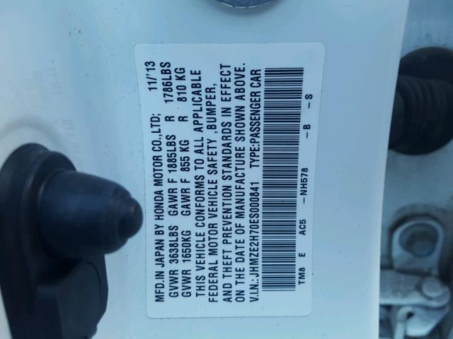 JHMZE2H70ES000841 - 2014 HONDA INSIGHT EX WHITE photo 10