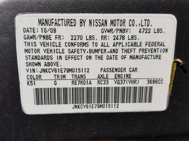 JNKCV61E79M015112 - 2009 INFINITI G37 BASE SILVER photo 10