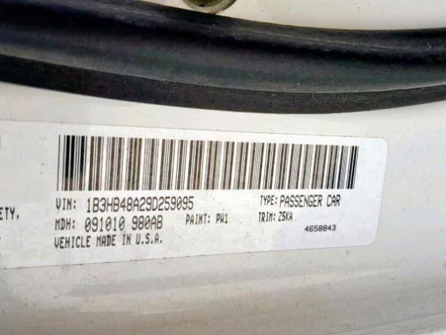 1B3HB48A29D259095 - 2009 DODGE CALIBER SX WHITE photo 10