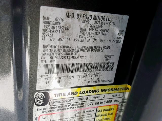 5LMJJ2KT3HEL01213 - 2017 LINCOLN NAVIGATOR BLACK photo 10