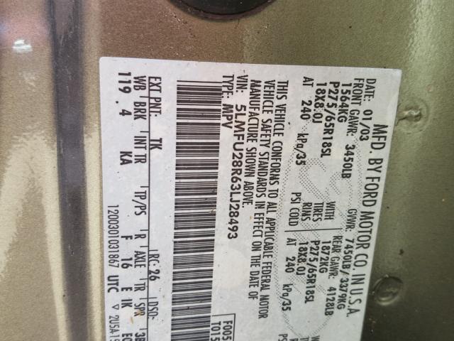 5LMFU28R63LJ28493 - 2003 LINCOLN NAVIGATOR 绿色 照片 10