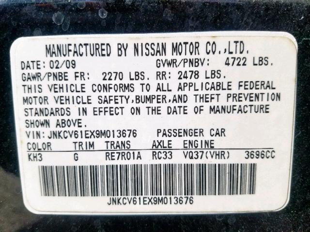 JNKCV61EX9M013676 - 2009 INFINITI G37 BASE BLACK photo 10