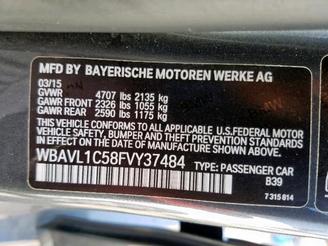 WBAVL1C58FVY37484 - 2015 BMW X1 XDRIVE2 GRAY photo 10