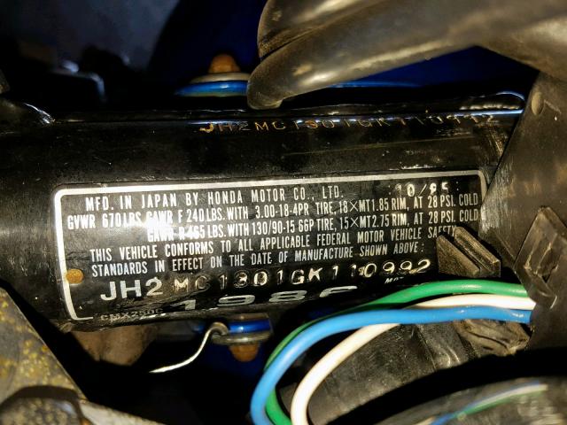 JH2MC1301GK110992 - 1986 HONDA CMX250 C BLUE photo 10