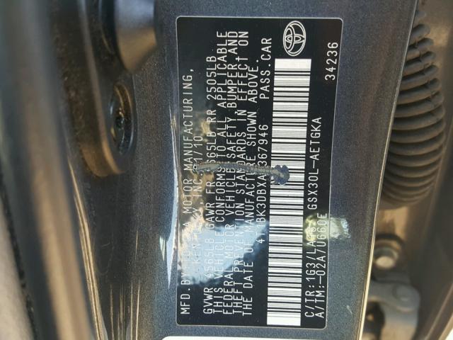 4T1BK3DBXAU367946 - 2010 TOYOTA AVALON XL CHARCOAL photo 10