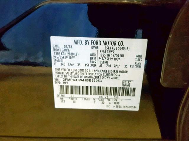 2FMPK4K94JBB63953 - 2018 FORD EDGE TITAN BLACK photo 10