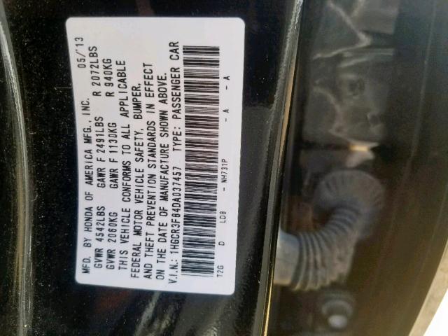 1HGCR3F84DA037457 - 2013 HONDA ACCORD EXL BLACK photo 10