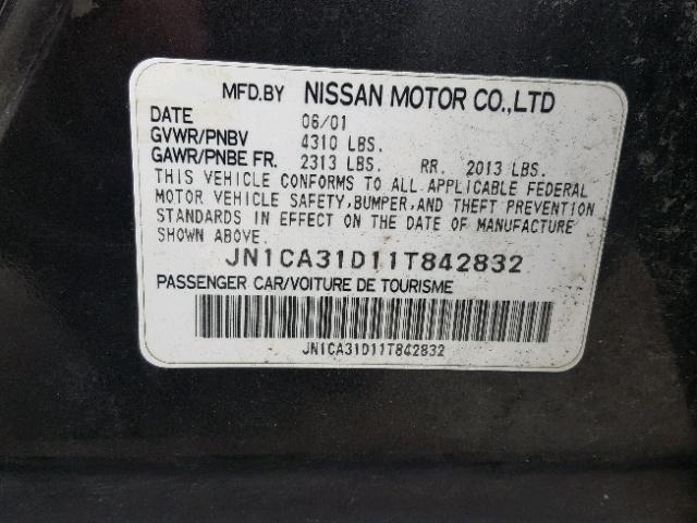 JN1CA31D11T842832 - 2001 NISSAN MAXIMA GXE GRAY photo 10