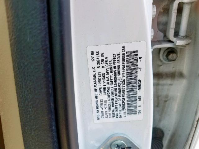 5KBCP3F80AB011267 - 2010 HONDA ACCORD EXL WHITE photo 10