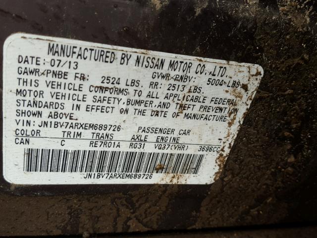 JN1BV7ARXEM689726 - 2014 INFINITI Q50 BASE BROWN photo 10