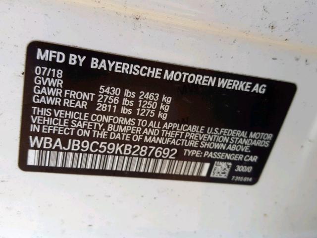 WBAJB9C59KB287692 - 2019 BMW M550XI WHITE photo 10