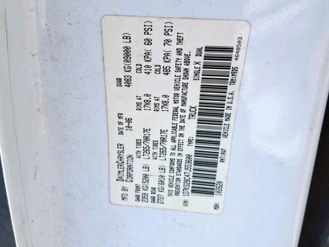 1D7KS28C47J553600 - 2007 DODGE RAM 2500 S Սպիտակ լուսանկար 10