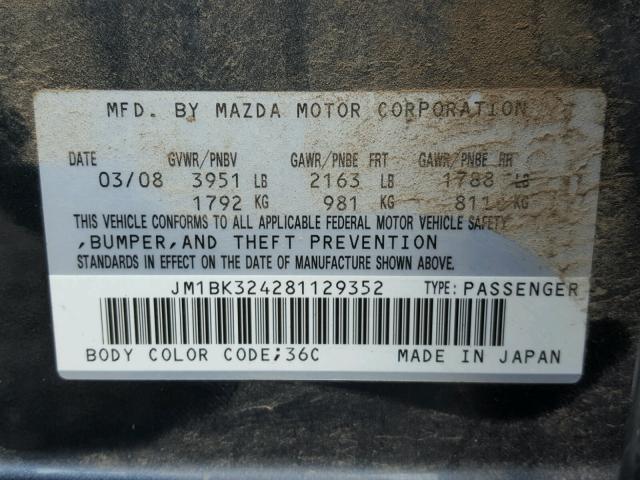 JM1BK324281129352 - 2008 MAZDA 3 S BLUE photo 10