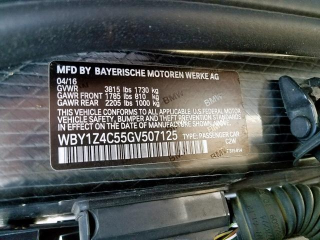 WBY1Z4C55GV507125 - 2016 BMW I3 REX BLACK photo 10