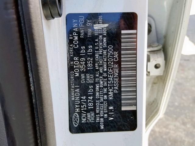 KMHCT5AE0FU207500 - 2015 HYUNDAI ACCENT GS WHITE photo 10