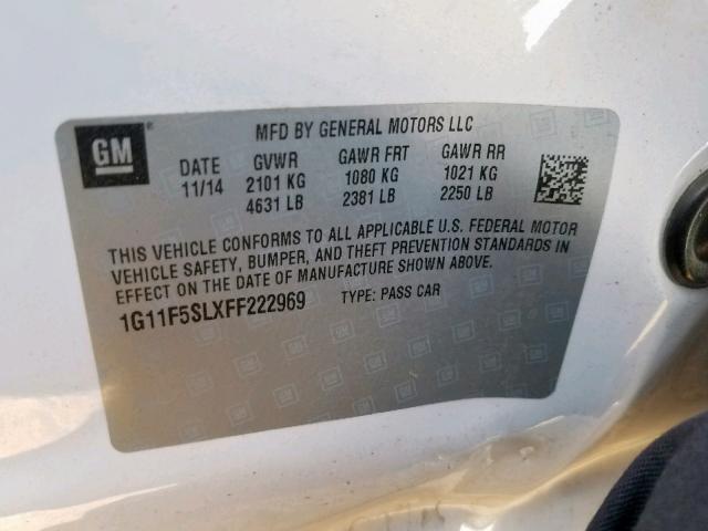 1G11F5SLXFF222969 - 2015 CHEVROLET MALIBU LTZ WHITE photo 10