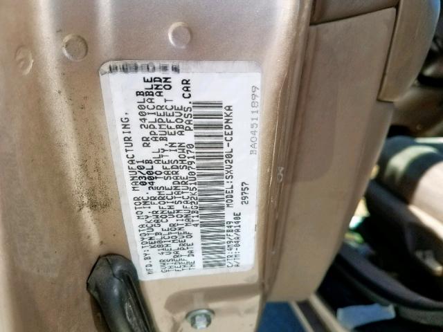 4T1BG22K51U079170 - 2001 TOYOTA CAMRY CE GOLD photo 10