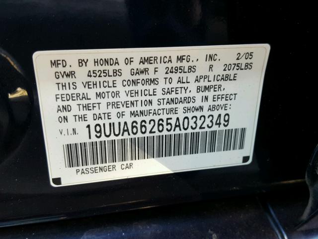 19UUA66265A032349 - 2005 ACURA TL BLUE photo 10