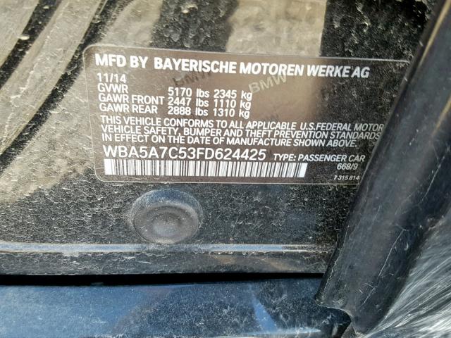 WBA5A7C53FD624425 - 2015 BMW 528 XI BLACK photo 10