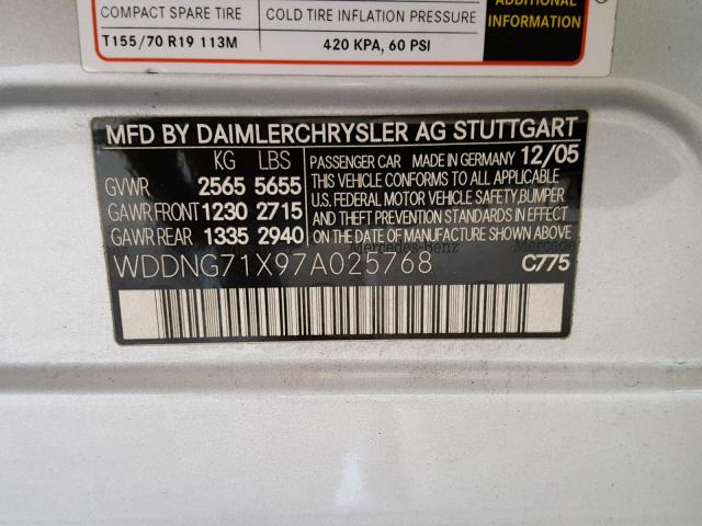 WDDNG71X97A025768 - 2007 MERCEDES-BENZ S 550 SILVER photo 10