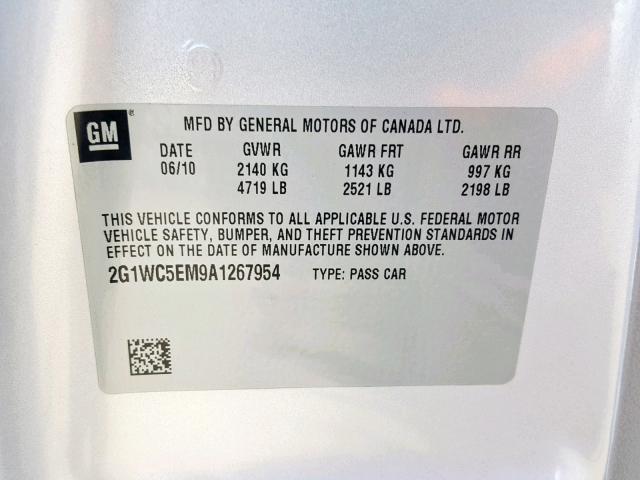 2G1WC5EM9A1267954 - 2010 CHEVROLET IMPALA LTZ SILVER photo 10